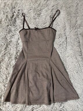 iris Brown Checkered Spaghetti-Strap Mini Dress